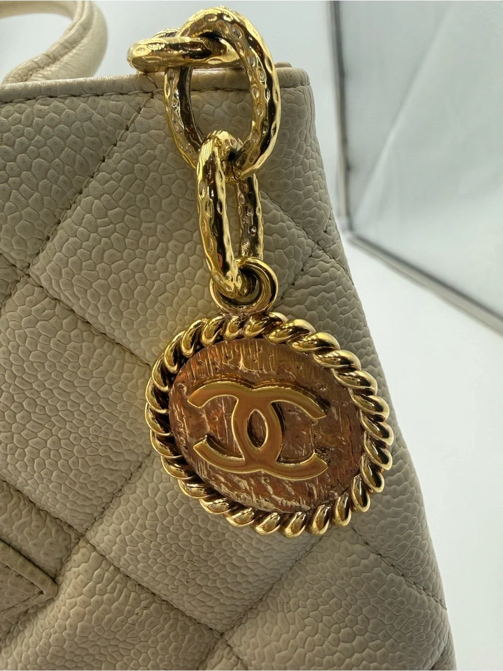 CHANEL Cream Medallion tote with gold hardware-VINTAGE series 7